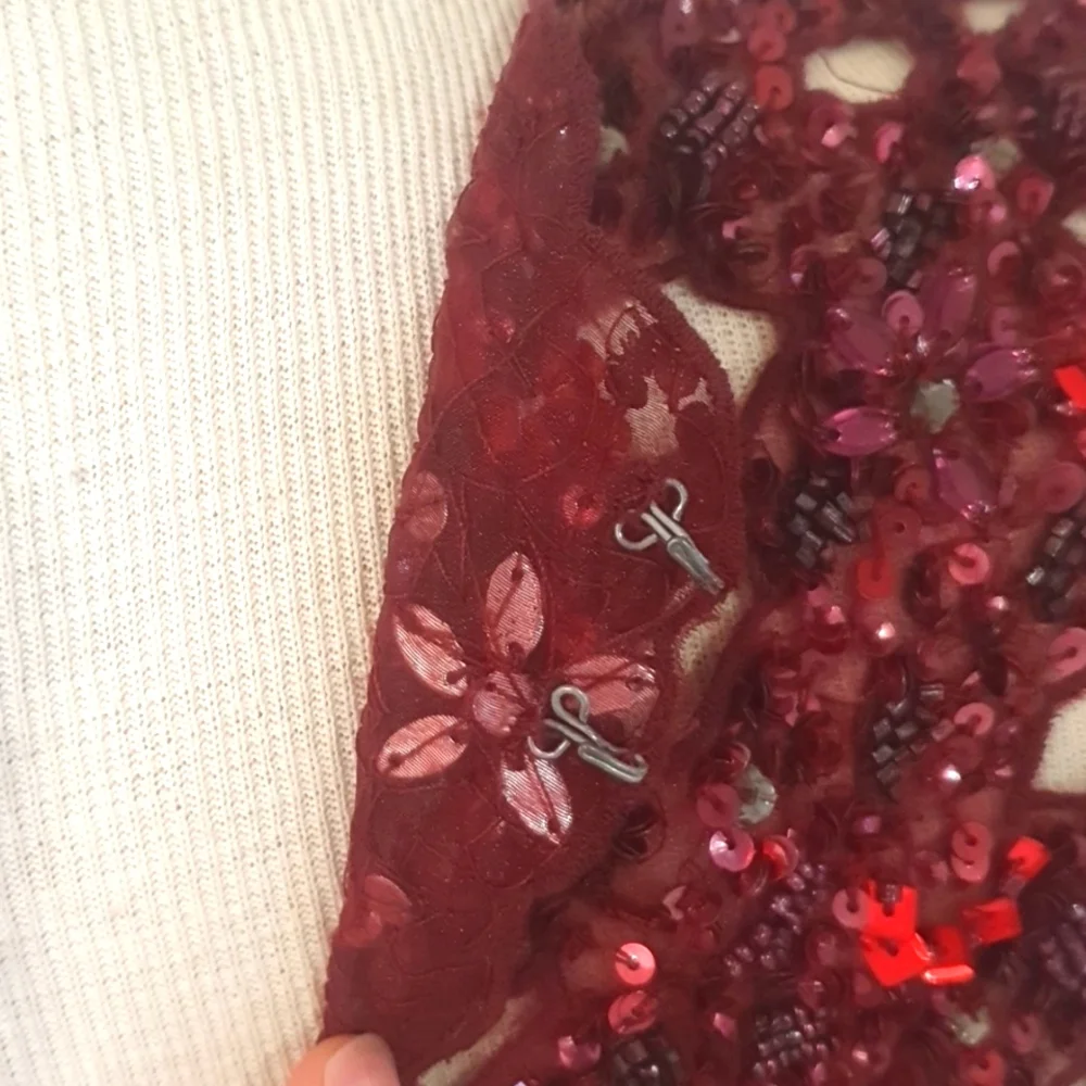 French Connection Size 14 Red Maroon Sequin Evening Dress - Picture 7 of 9